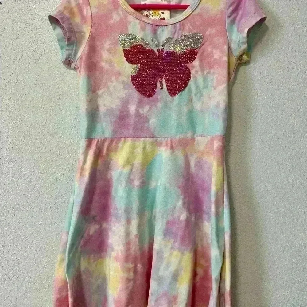 Jenna And Jessie USA Girls Butterfly One Piece Tye Dye Dress Size 4-5
